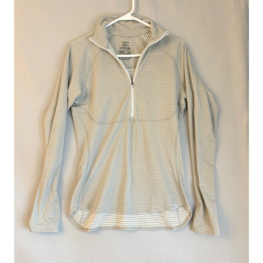 Patagonia Capilene 4 Expedition Weight 1/4 Zip Grey Striped Base Layer Womens M